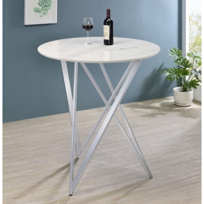 Coaster Bexter Faux Marble Round Top Bar Table White and Chrome