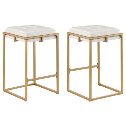 Coaster Nadia Square Padded Seat Counter Height Stool (Set of 2) Beige and Gold Model 183645