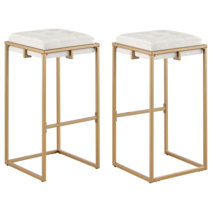 Coaster Nadia Square Padded Seat Bar Stool (Set of 2) Beige and Gold Model 183646