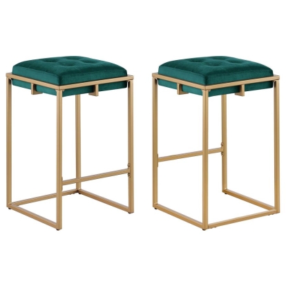 Coaster Nadia Square Padded Seat Counter Height Stool (Set of 2) Hunter Green and Gold Model 183647