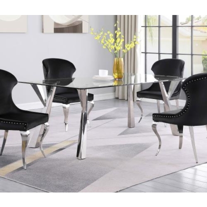 Coaster Alaia Rectangular Glass Top Dining Table Clear and Chrome