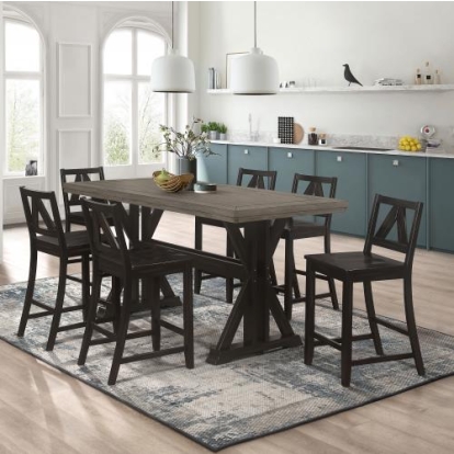 Coaster Bairn 7-piece Rectangular Counter Height Dining Set Barn Grey and Black Sand