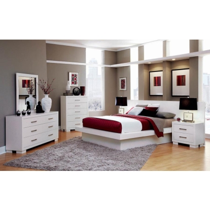 Coaster Jessica Queen Platform Bed with Rail Seating White Model 202990Q