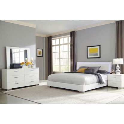 Coaster Felicity Bedroom Set with LED Light Headboard Glossy White Model 203500KW-S4