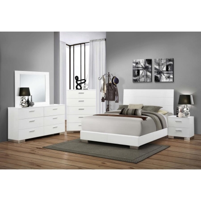 Coaster Felicity 6-piece Bedroom Set Glossy White with Plank Headboard Model 203501KE-S6