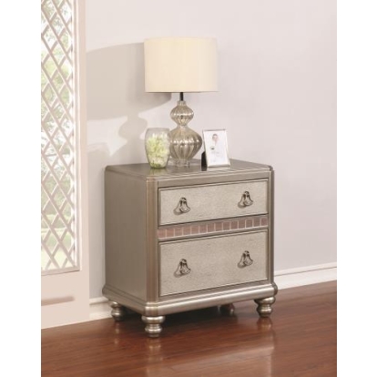 Coaster Bling Game 2-drawer Nightstand Metallic Platinum