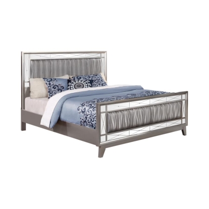 Coaster Leighton Queen Panel Bed with Mirrored Accents Mercury Metallic Model 204921Q