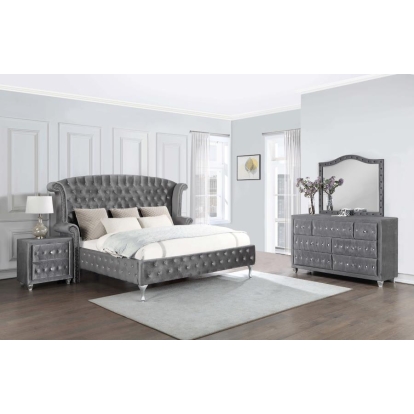 Coaster Deanna Upholstered Tufted Bedroom Set Grey Model 205101KE-S4