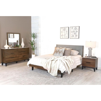 Coaster Mays 4-piece Upholstered Queen Bedroom Set Walnut Brown and Grey Model 215961Q-S4
