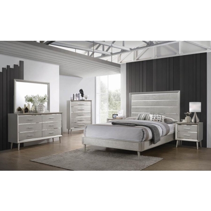 Coaster Ramon 4-piece Eastern King Panel Bedroom Set Metallic Sterling Model 222701KE-S4