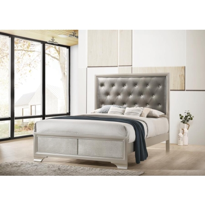 Coaster Salford Eastern King Panel Bed Metallic Sterling and Charcoal Grey Model 222721KE