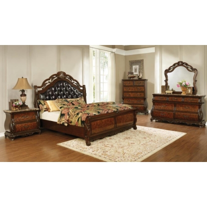 Coaster Exeter 4-piece Queen Tufted Upholstered Sleigh Bedroom Set Dark Burl Model 222751Q-S4