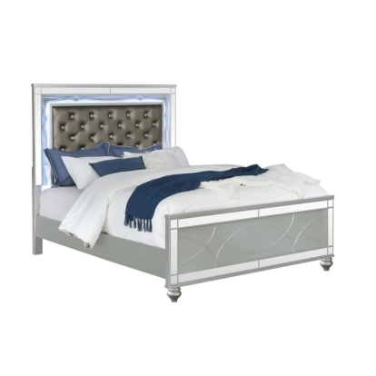 Coaster Gunnison Eastern King Panel Bed with LED Lighting Silver Metallic Model 223211KE
