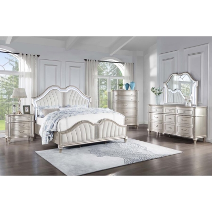 Coaster Evangeline 5-piece Upholstered Platform Eastern King Bedroom Set Ivory and Silver Oak Model 223391KE-S5
