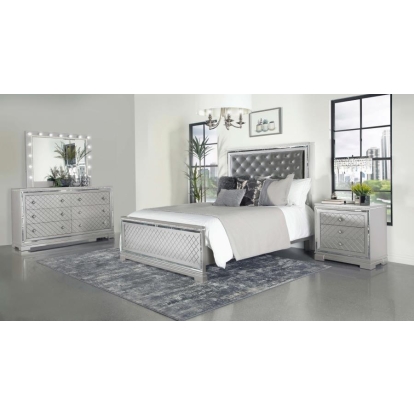 Coaster Eleanor Upholstered Tufted Bedroom Set Metallic Model 223461KE-S4