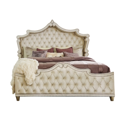Coaster Antonella 4-Piece Eastern King Upholstered Tufted Bedroom Set Ivory and Camel