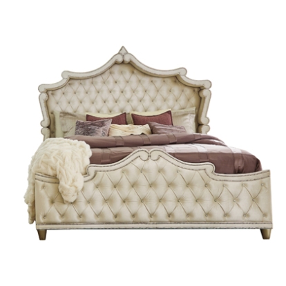 Coaster Antonella 5-Piece Eastern King Upholstered Tufted Bedroom Set Ivory and Camel