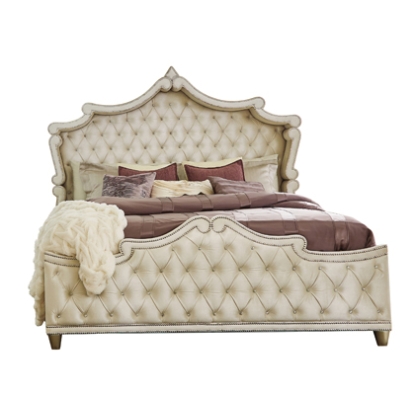 Coaster Antonella 5-Piece California King Upholstered Tufted Bedroom Set Ivory and Camel