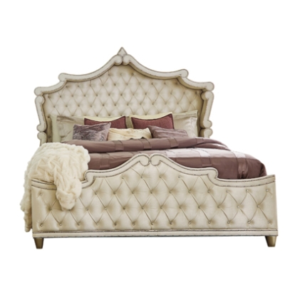 Coaster Antonella 5-Piece Queen Upholstered Tufted Bedroom Set Ivory and Camel