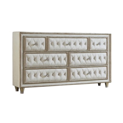 Coaster Antonella 7-drawer Upholstered Dresser Ivory and Camel