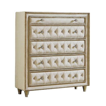 Coaster Antonella 5-drawer Upholstered Chest Ivory and Camel