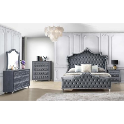Coaster Antonella 5-Piece Eastern King Upholstered Tufted Bedroom Set Grey