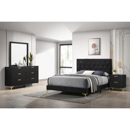 Coaster Kendall 4-piece Tufted Panel Eastern King Bedroom Set Black and Gold Model 224451KE-S4
