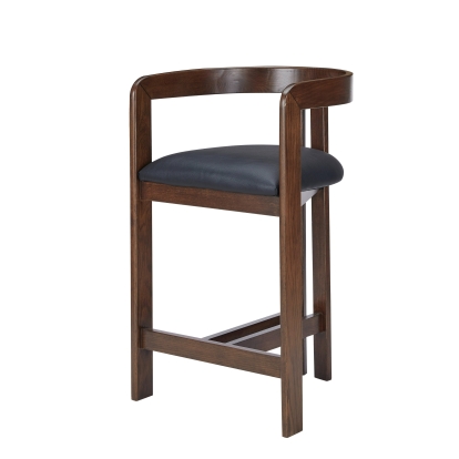 Modrest Belton - Modern Black Vegan Leather + Brown Oak Counter Chair Bar Stool Black furniture-00181815 Vig Furniture VGMY-3719-26-BLK