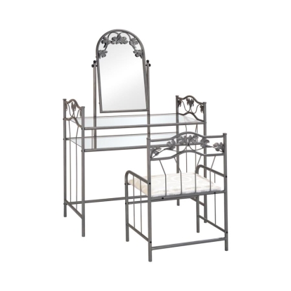 Coaster Purvis 2-piece Metal Vanity Set with Glass Top Pewter and Ivory Model 2734