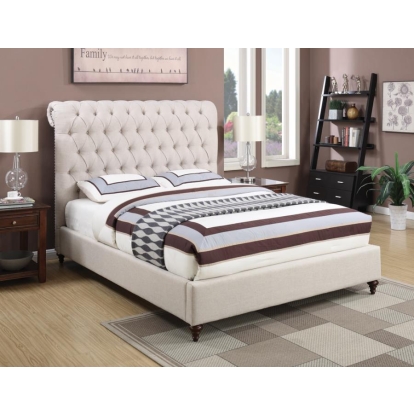 Coaster Devon Button Tufted Upholstered California King Bed Beige Model 300525KW