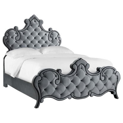 Coaster Sandboard Eastern King Rhinestone Button Tufted Bed Grey Model 302351KE