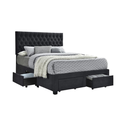 Coaster Soledad Eastern King 4-drawer Button Tufted Storage Bed Charcoal Model 305877KE