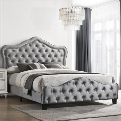 Coaster Bella Upholstered Tufted Panel Bed Grey