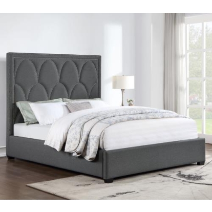 Coaster Bowfield Upholstered Bed with Nailhead Trim Charcoal