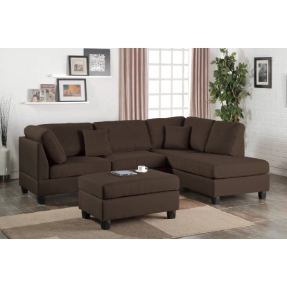 Poundex 3Pc Reversible Sectional Sofa Set With Ottoman Model F7608