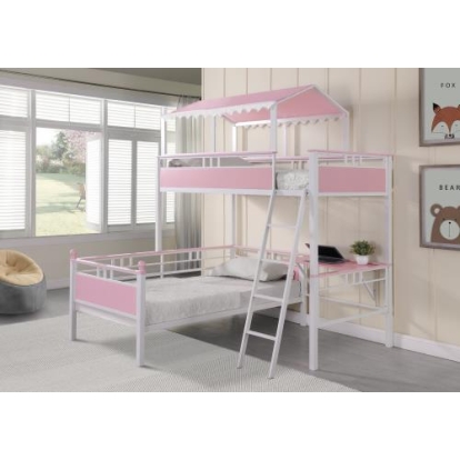Coaster Alexia Twin over Twin Workstation Bunk Bed Pink and White