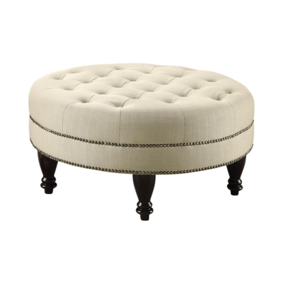 Coaster Elchin Round Upholstered Tufted Ottoman Oatmeal Model 500018