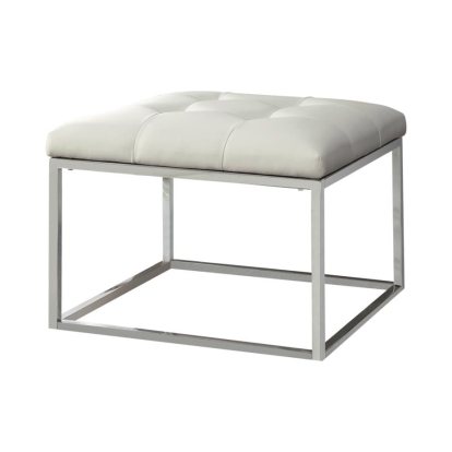 Coaster Swanson Upholstered Tufted Ottoman White and Chrome Model 500423