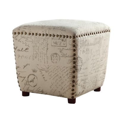 Coaster Lucy Upholstered Ottoman with Nailhead Trim Off White and Grey Model 501108