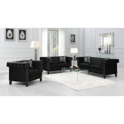 Coaster Reventlow Upholstered Tufted Living Room Set Black Model 505817-S3