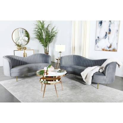 Coaster Sophia 2-piece Upholstered Living Room Set with Camel Back Grey and Gold Model 506864-S2