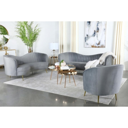 Coaster Sophia 3-piece Upholstered Living Room Set with Camel Back Grey and Gold Model 506864-S3