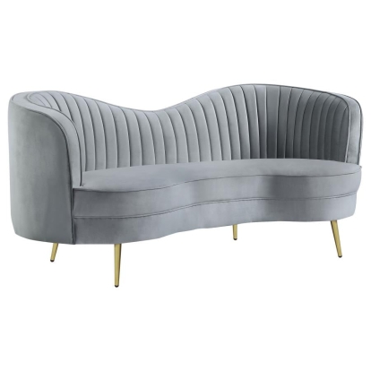 Coaster Sophia Upholstered Loveseat with Camel Back Grey and Gold Model 506865