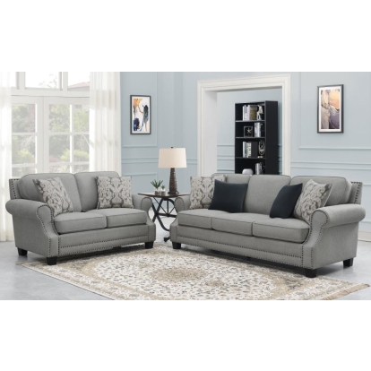 Coaster Sheldon Upholstered Living Room Set with Rolled Arms Grey Model 506871-S2