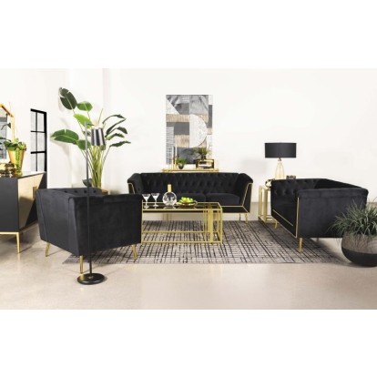 Coaster Holly 3-piece Tuxedo Arm Tufted Back Living Room Set Black Model 508441-S3