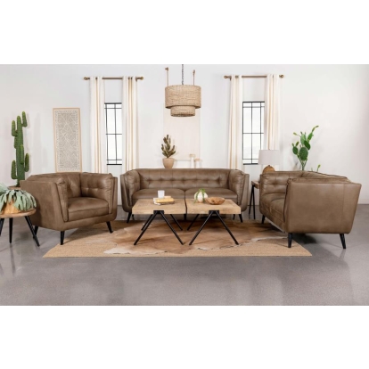 Coaster Thatcher 3-piece Upholstered Button Tufted Living Room Set Brown Model 509421-S3