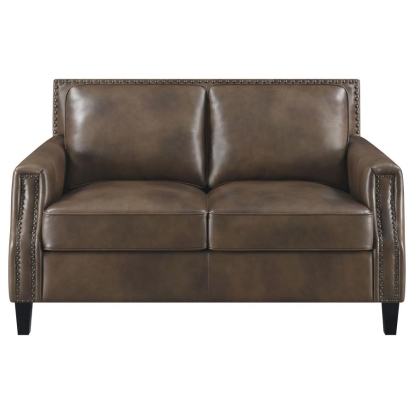 Coaster Leaton Upholstered Recessed Arms Loveseat Brown Sugar Model 509442