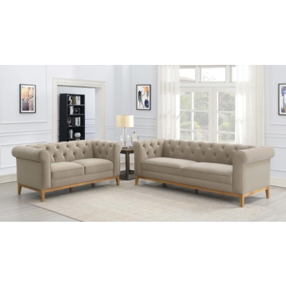 Coaster Sandrine 2-piece Button Tufted Tuxedo Arms Living Room Set Camel Model 509741-S2