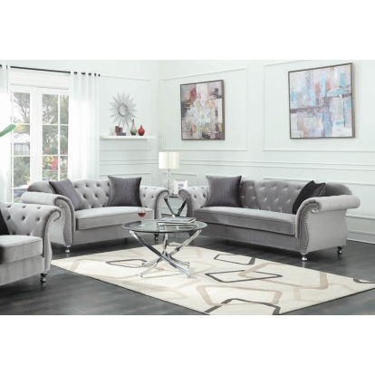 Coaster Frostine Upholstered Tufted Living Room Set Silver Model 551161-S2