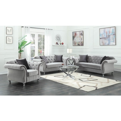 Coaster Frostine Upholstered Tufted Living Room Set Silver Model 551161-S3